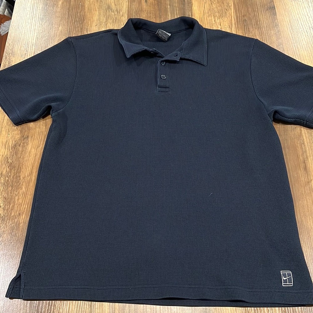Nike Dri-Fit 100% Polyester Black Polo, Cross-Stitch Design | Large